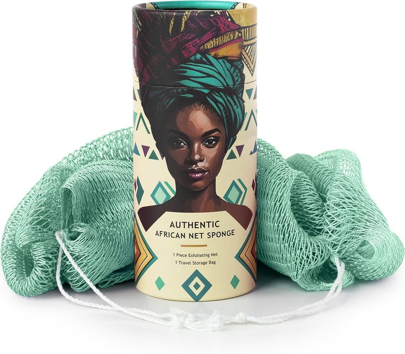 MINISENTIALS African Net Sponge Authentic - Afro Scrub Exfoliating Net Sponge with Knots - African Bath Sponges for Body Scrubber Exfoliator - Back Scrubber for Shower Bathing Accessories - Image 1